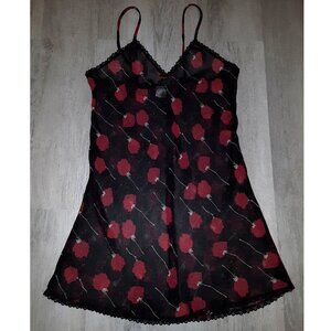 Gilligan & O'Malley Black and Red Roses S Chemise Slip Dress Nightgown Lingerie